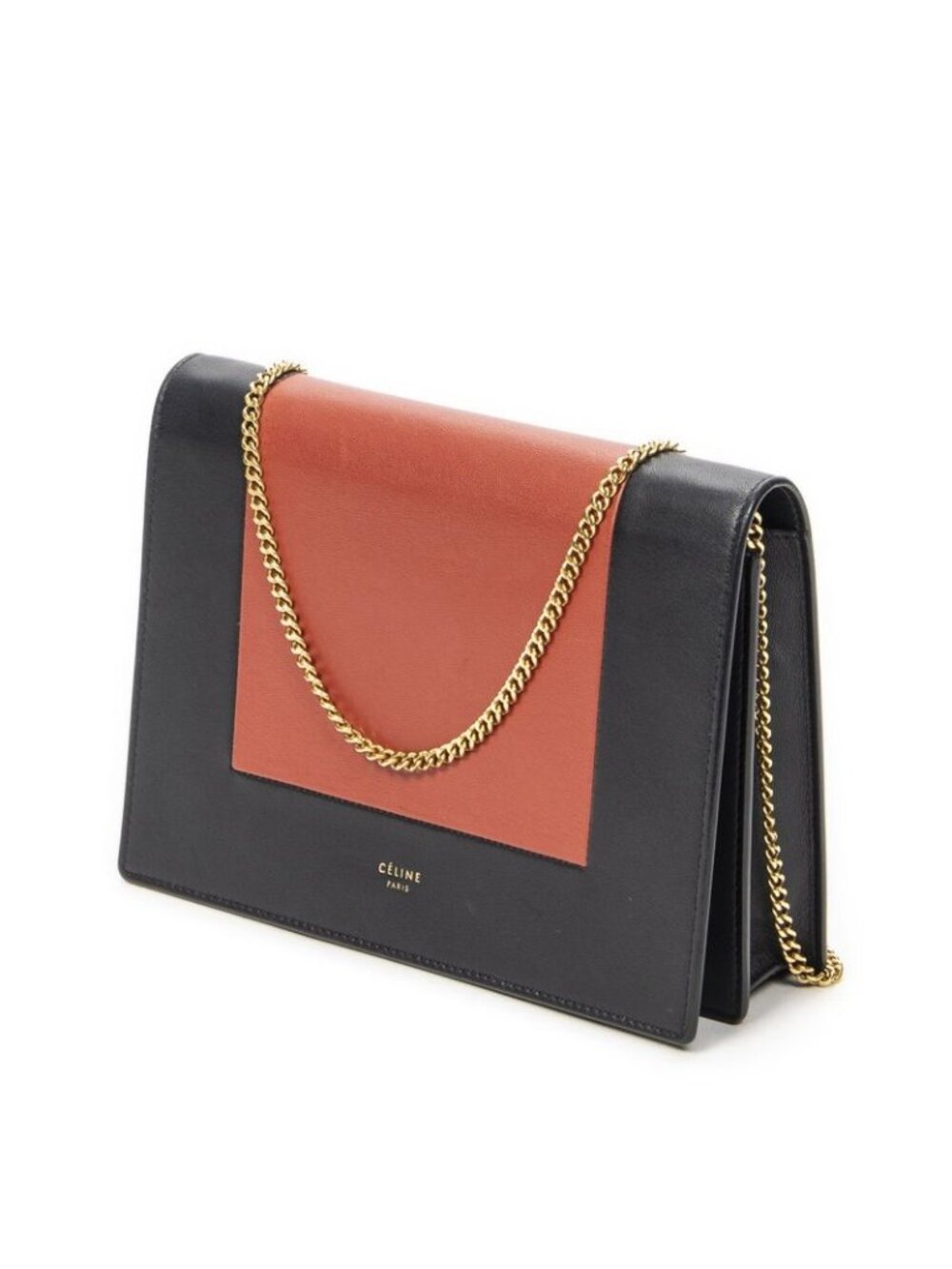 Celine Frame Evening Chain Clutch Navy Red Calfskin Leather - Picture 2 of 10